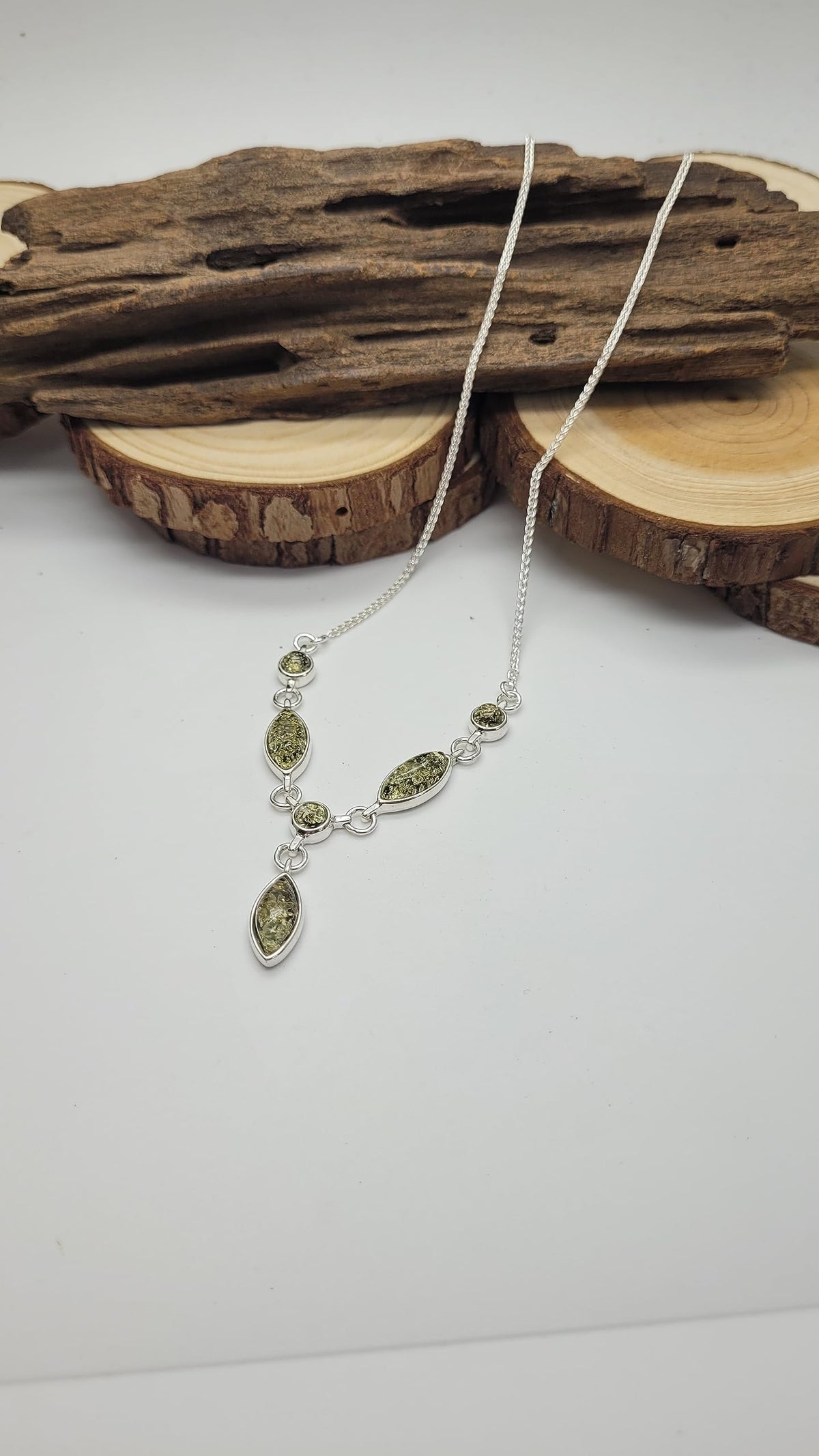 Amber Sterling Silver Necklace - Unusual Chain & Beads Amber Necklace - Amber Jewellery 030196
