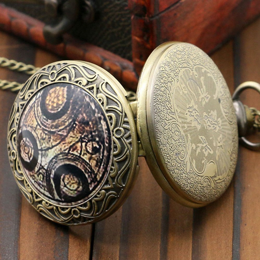 DR WHO Brown Gallifrey Timelord Seal Bronze Effect Retro/Vintage Case Full Hunter Mens/Boys Quartz Pocket Watch Necklace - On 32" Inch / 80cm Chain
