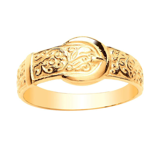 9ct Yellow Gold Victorian Foliate Buckle Ring for Women - 9ct Yellow Gold - Available in Sizes L-Q