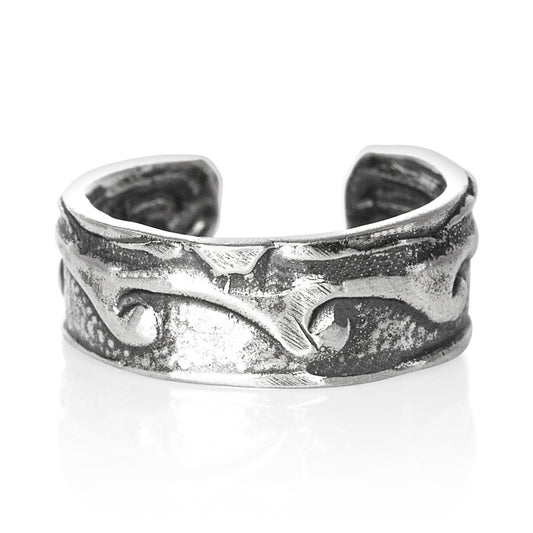 Ocean Waves Band Middle Inner Ear Cuff Clip-On Earring - 925 Sterling Silver - Non Pierced Earring