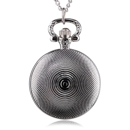 Beauty & The Beast Flower Rose Design Polished Silver Retro/Vintage Case Women's Quartz Pocket Watch Necklace - On 32" Inch / 80cm Chain