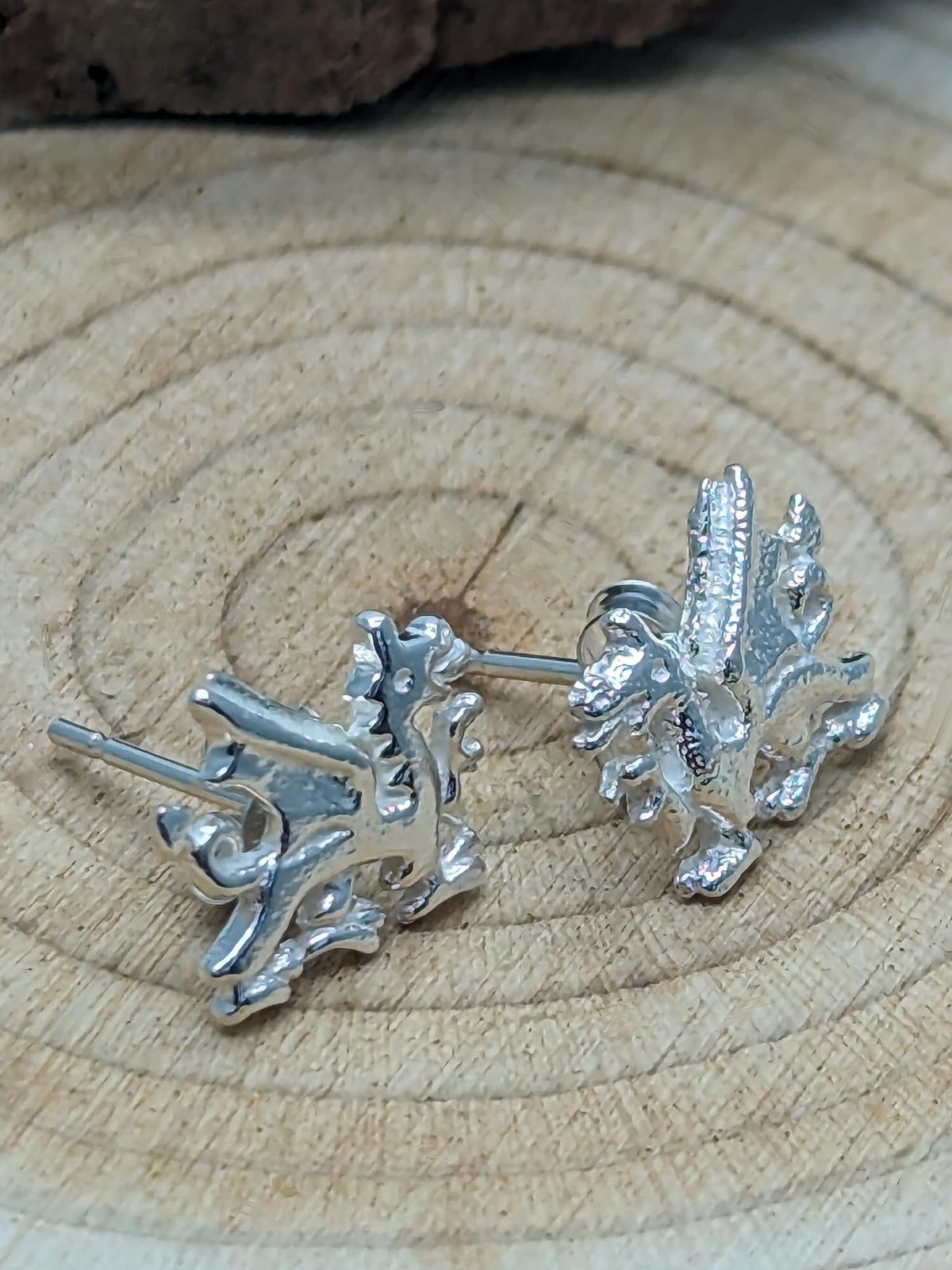 Wales/Welsh Dragon Stud Earrings/Ear Studs - 10mm W X 8mm H - 925 Sterling Silver - Welsh Jewellery