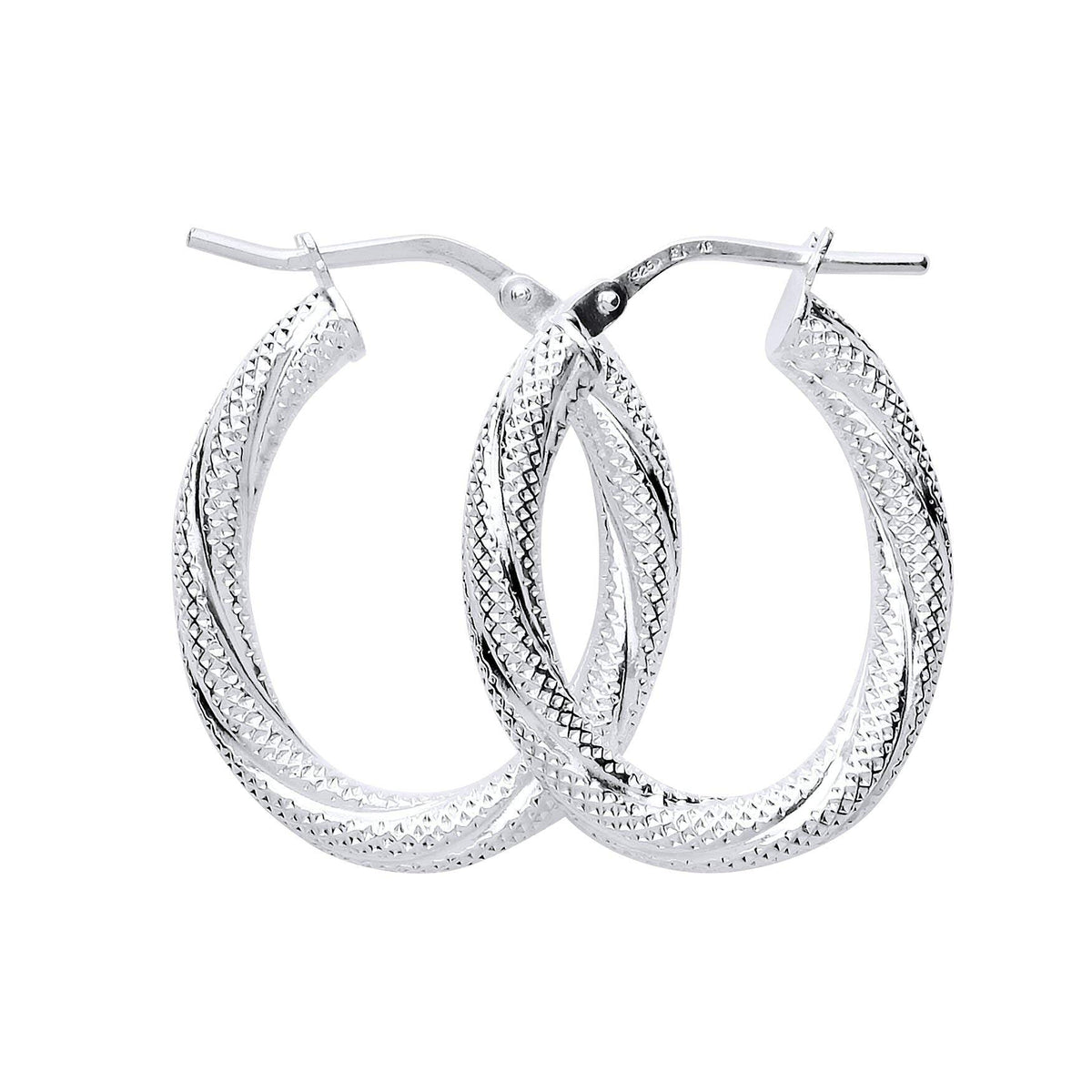 Textured Creole Hoop Earrings for Women - 925 Sterling Silver 