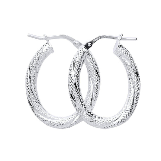 Textured Creole Hoop Earrings for Women - 925 Sterling Silver ##textured-oval