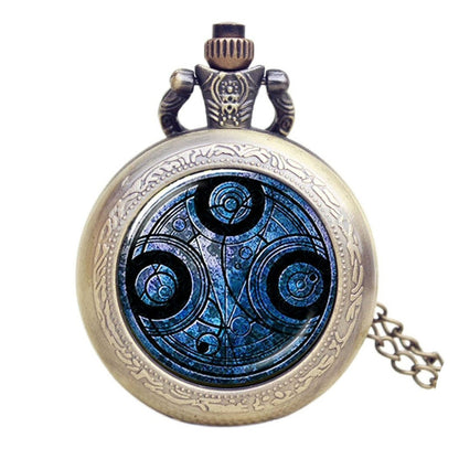 DR WHO Blue Gallifrey Timelord Seal Bronze Effect Retro/Vintage Case Full Hunter Mens/Boys Quartz Pocket Watch Necklace - On 32" Inch / 80cm Chain