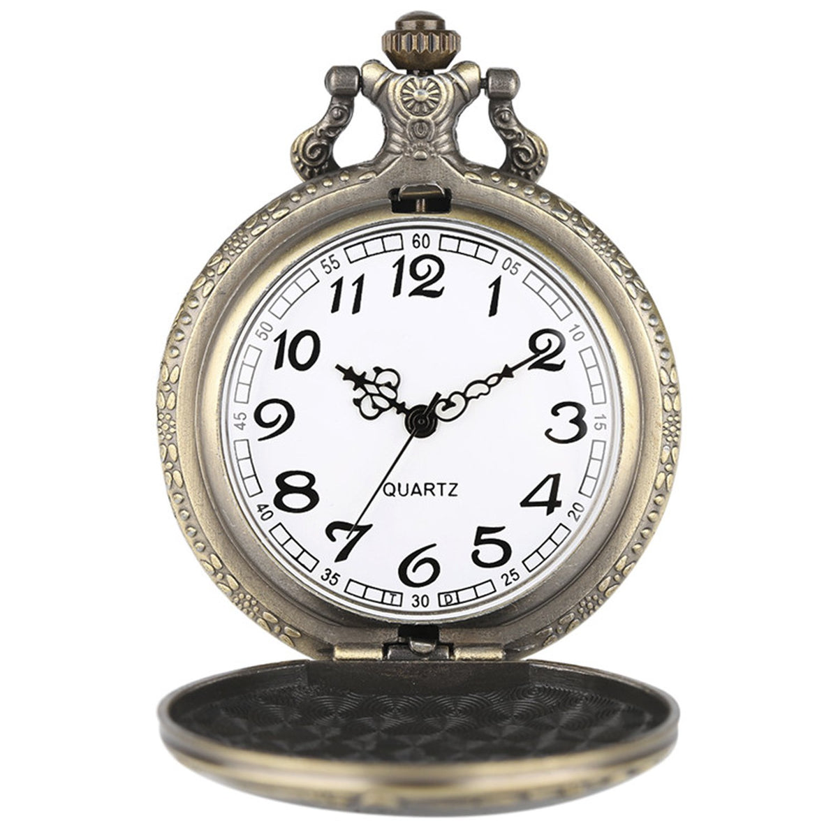 Dogs/Wolf/Wolves with Ornate Border 3D Bronze Effect Antiqued/Vintage Case Men's Quartz Pocket Watch Necklace - On 32" Inch / 80cm Chain
