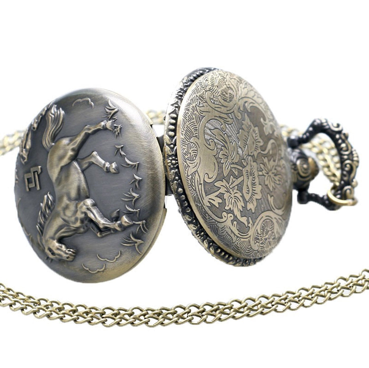 Horse/Pony/Equine Themed 3D Unisex Quartz Pocket Watch Necklace - On 32" Inch / 80cm Chain 