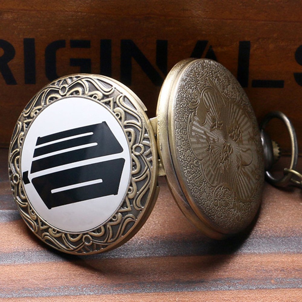 DR WHO Logo & Decorative Gallifrey Timelord Seal Bronze Effect Retro Case Full Hunter Mens/Boys Quartz Pocket Watch Necklace - On 32" Inch/ 80cm Chain