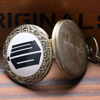 DR WHO Logo & Decorative Gallifrey Timelord Seal Bronze Effect Retro Case Full Hunter Mens/Boys Quartz Pocket Watch Necklace - On 32" Inch/ 80cm Chain