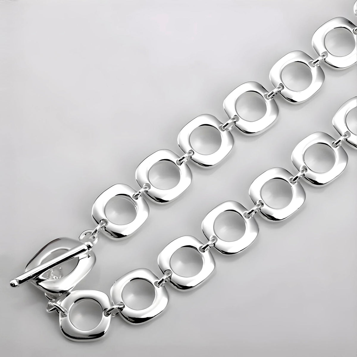Silver Tone Cushion Necklace with T-Bar/Toggle Clasp - 16", 18" or 20" Inch - 925 Sterling Silver Plated - Designer Inspired Chunky Silver Necklace