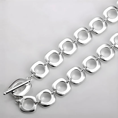 Silver Tone Cushion Necklace with T-Bar/Toggle Clasp - 16", 18" or 20" Inch - 925 Sterling Silver Plated - Designer Inspired Chunky Silver Necklace