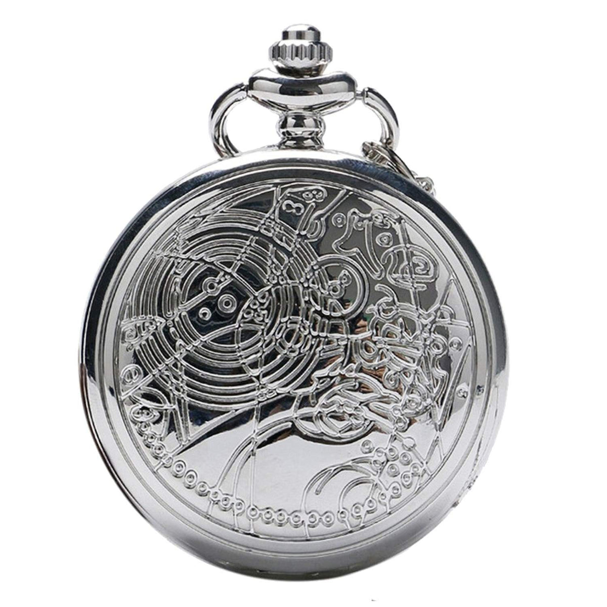 DR WHO Polished Silver Finish Retro/Vintage Case Full Hunter Mens/Boys Quartz Pocket Watch Necklace - On 32" inch / 80cm Chain