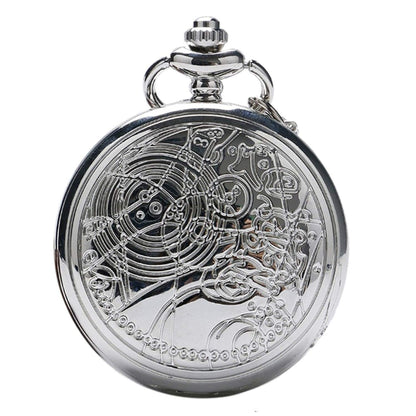 DR WHO Polished Silver Finish Retro/Vintage Case Full Hunter Mens/Boys Quartz Pocket Watch Necklace - On 32" inch / 80cm Chain