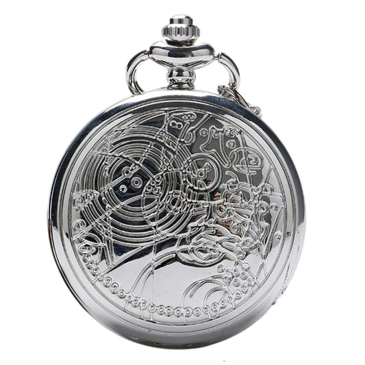 DR WHO Polished Silver Finish Retro/Vintage Case Full Hunter Mens/Boys Quartz Pocket Watch Necklace - On 32" inch / 80cm Chain