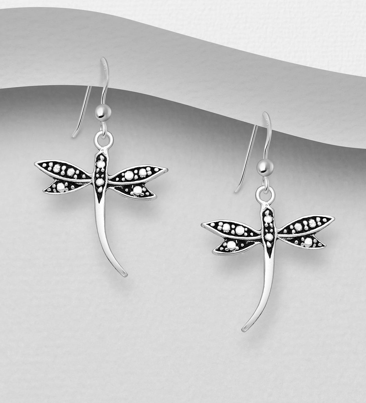 Dragonfly Sterling Silver Dangly Drop Hook Earrings - Designer Inspired. 54-706-2920