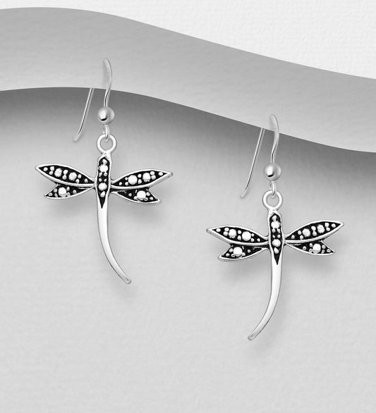 Dragonfly Sterling Silver Dangly Drop Hook Earrings - Designer Inspired. 54-706-2920