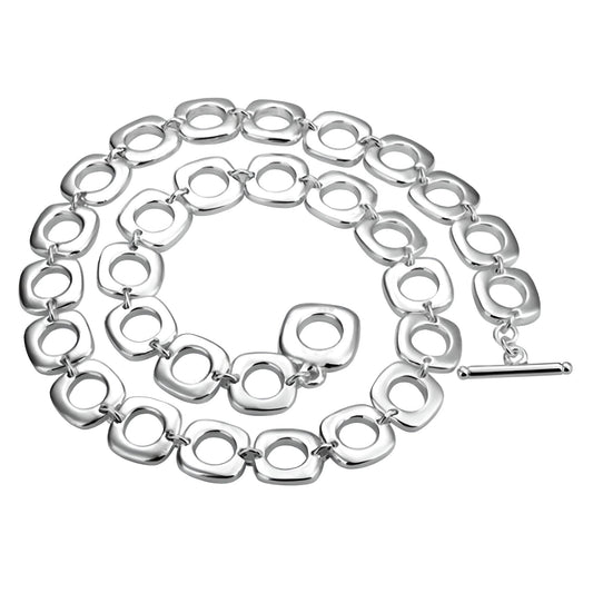 Silver Tone Cushion Necklace with T-Bar/Toggle Clasp - 16", 18" or 20" Inch - 925 Sterling Silver Plated - Designer Inspired Chunky Silver Necklace