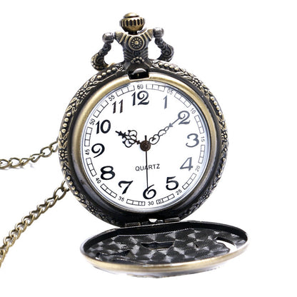 Tiger CAT 3D Half Hunter Brushed Bronze Effect Antiqued/Vintage Case Men's Quartz Pocket Watch Necklace - On 32" Inch / 80cm Chain