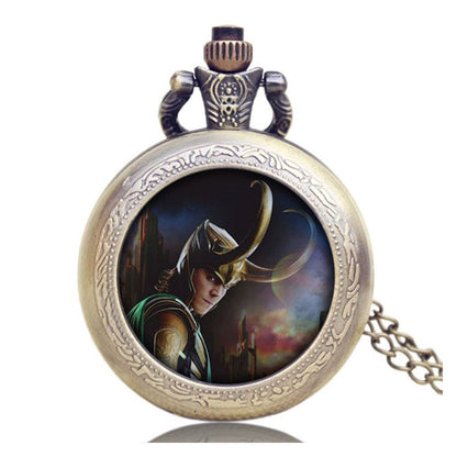 Loki Antique Bronze Effect Retro/Vintage Case Men's Quartz Pocket Watch Necklace - On 32" Inch / 80cm Chain
