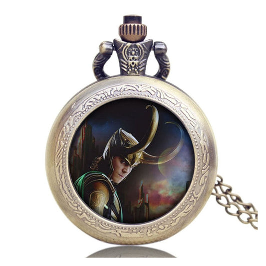 Loki Antique Bronze Effect Retro/Vintage Case Men's Quartz Pocket Watch Necklace - On 32" Inch / 80cm Chain