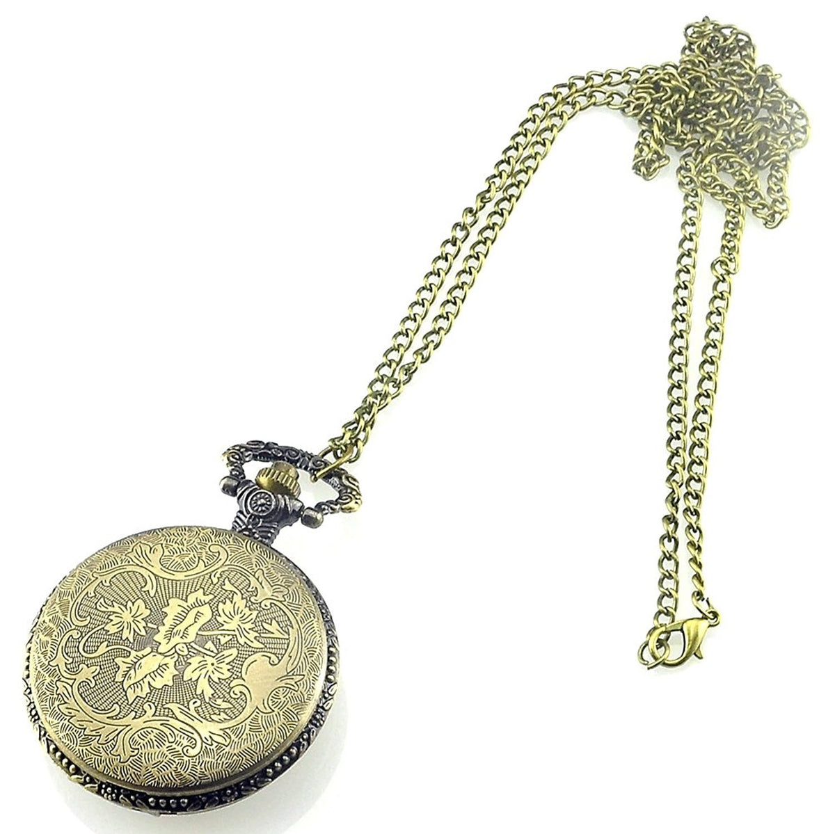Fishing/Angling 3D Brushed Bronze Effect Antiqued/Vintage Case Men's Quartz Pocket Watch Necklace - On 32" Inch / 80cm Chain