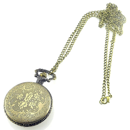 Fishing/Angling 3D Brushed Bronze Effect Antiqued/Vintage Case Men's Quartz Pocket Watch Necklace - On 32" Inch / 80cm Chain