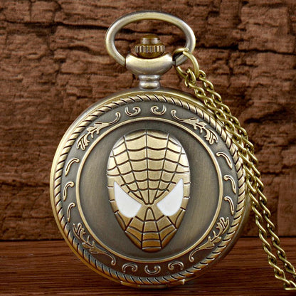 Spiderman Antique Bronze Effect Retro/Vintage Case Men's Quartz Pocket Watch Necklace - On 32" Inch / 80cm Chain