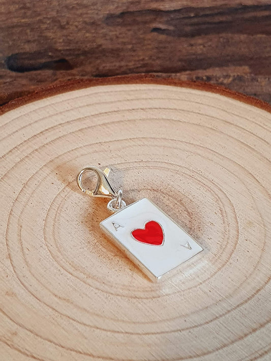 Enamel Clip On Charms Collection - Sterling Silver Clip On Charm Pendant with Lobster Clas ##ace-of-hearts