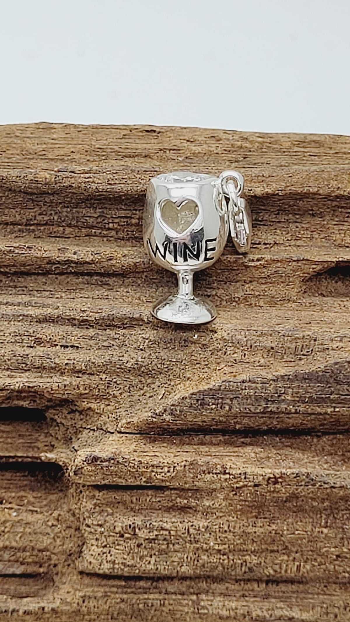 SPARKLY WINE/COCKTAIL GLASS CZ Set Sterling Silver Clip-On Clasp Charm for Women Ladies Gi 
