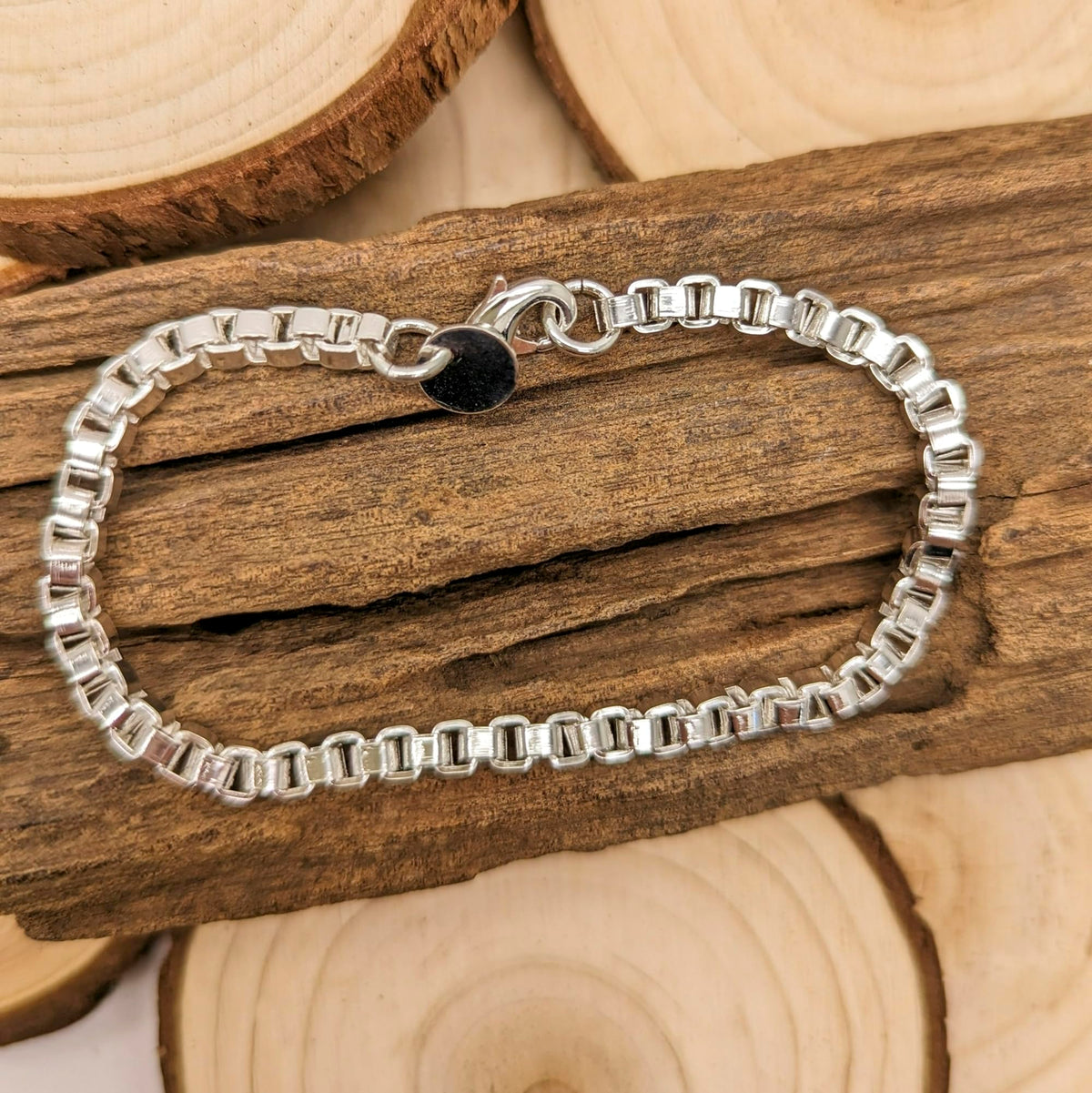7.5" Inch Box/Square Link Venetian Bracelet - 925 Sterling Silver Plated - 19cm