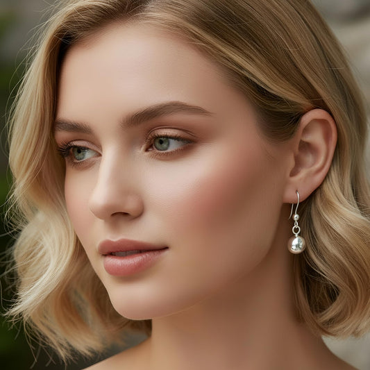 8mm Bead/Ball Drop Earrings for Women Girls - 925 Sterling Silver Dangly Drop Hook Earrings - Hypoallergenic Hanging Minimalist Dangle Earring