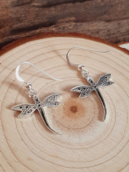 Dragonfly Sterling Silver Dangly Drop Hook Earrings - Designer Inspired. 54-706-2920
