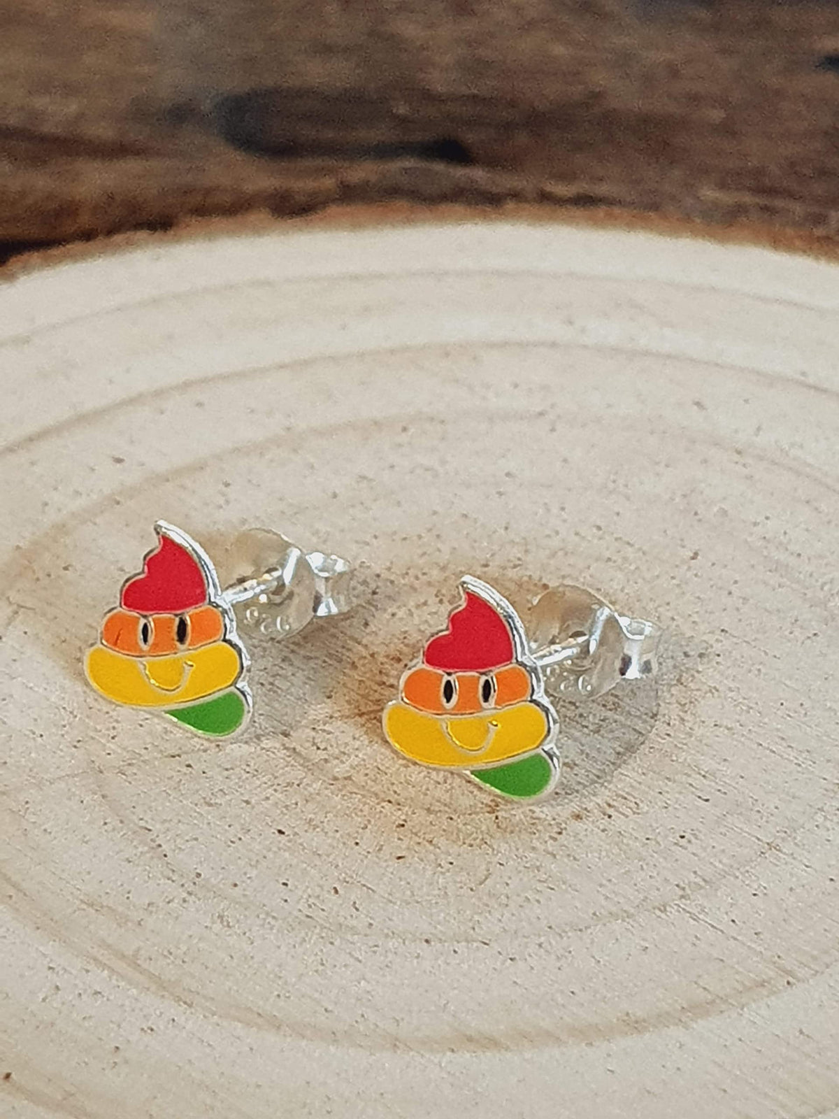 Unicorn Poo Emoji - Small Sterling Silver Stud Earrings/Ear Studs - Ideal Children's Earrings