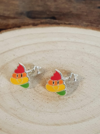 Unicorn Poo Emoji - Small Sterling Silver Stud Earrings/Ear Studs - Ideal Children's Earrings