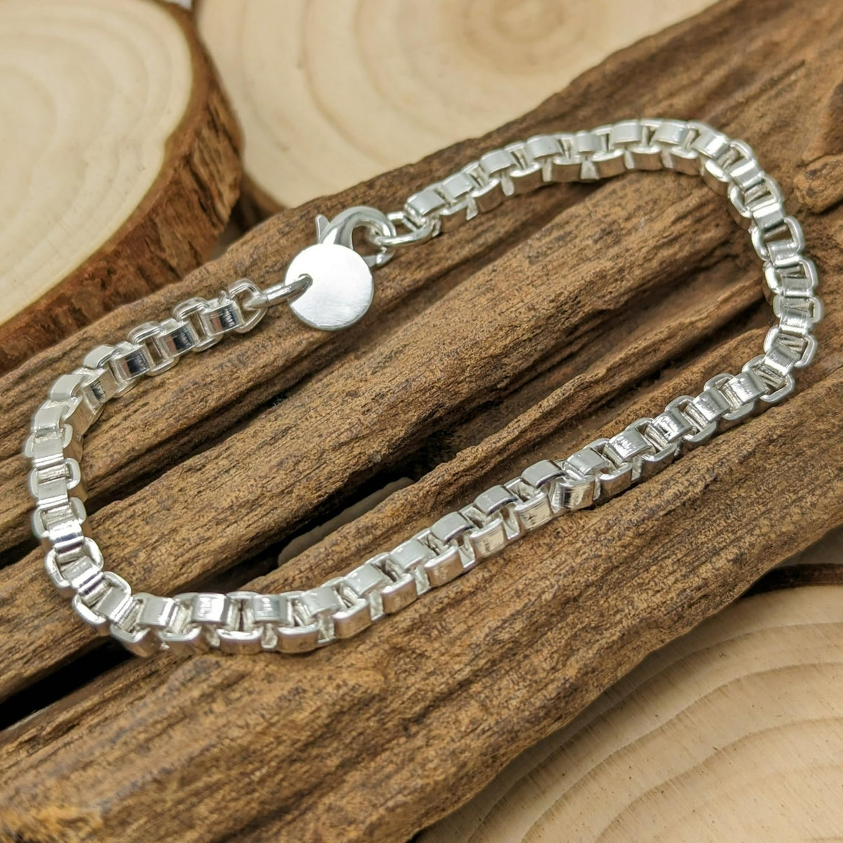 7.5" Inch Box/Square Link Venetian Bracelet - 925 Sterling Silver Plated - 19cm