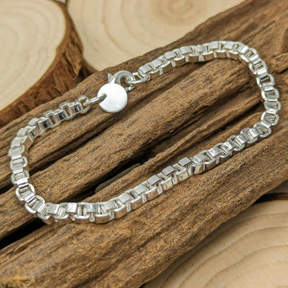 7.5" Inch Box/Square Link Venetian Bracelet - 925 Sterling Silver Plated - 19cm