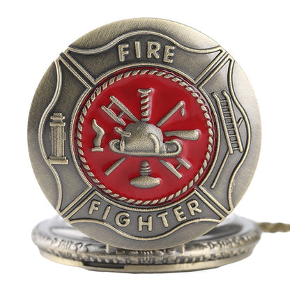 RED Fireman/Firefighter 3D Brushed Bronze Effect Antiqued/Vintage Case Men's Quartz Pocket Watch Necklace - On 32" Inch / 80cm Chain