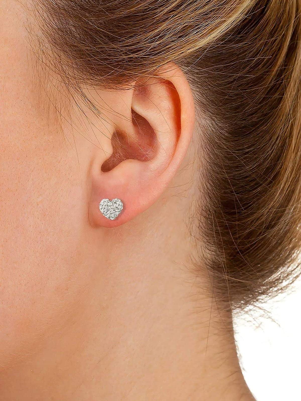 9MM 3D WHITE Austrian Crystal Sterling Silver Heart Stud Earrings/Ear Studs for Women/Teenagers/Girls - 925 Sterling Silver - Sparkly & Bling
