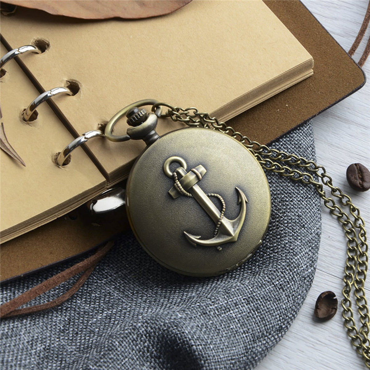 Anchor Symbol of Stability, Strength & Hope Brushed Bronze Effect Antiqued/Vintage Case Quartz Pocket Watch Necklace - On 32" Inch / 80cm Chain