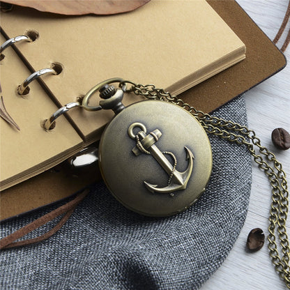 Anchor Symbol of Stability, Strength & Hope Brushed Bronze Effect Antiqued/Vintage Case Quartz Pocket Watch Necklace - On 32" Inch / 80cm Chain
