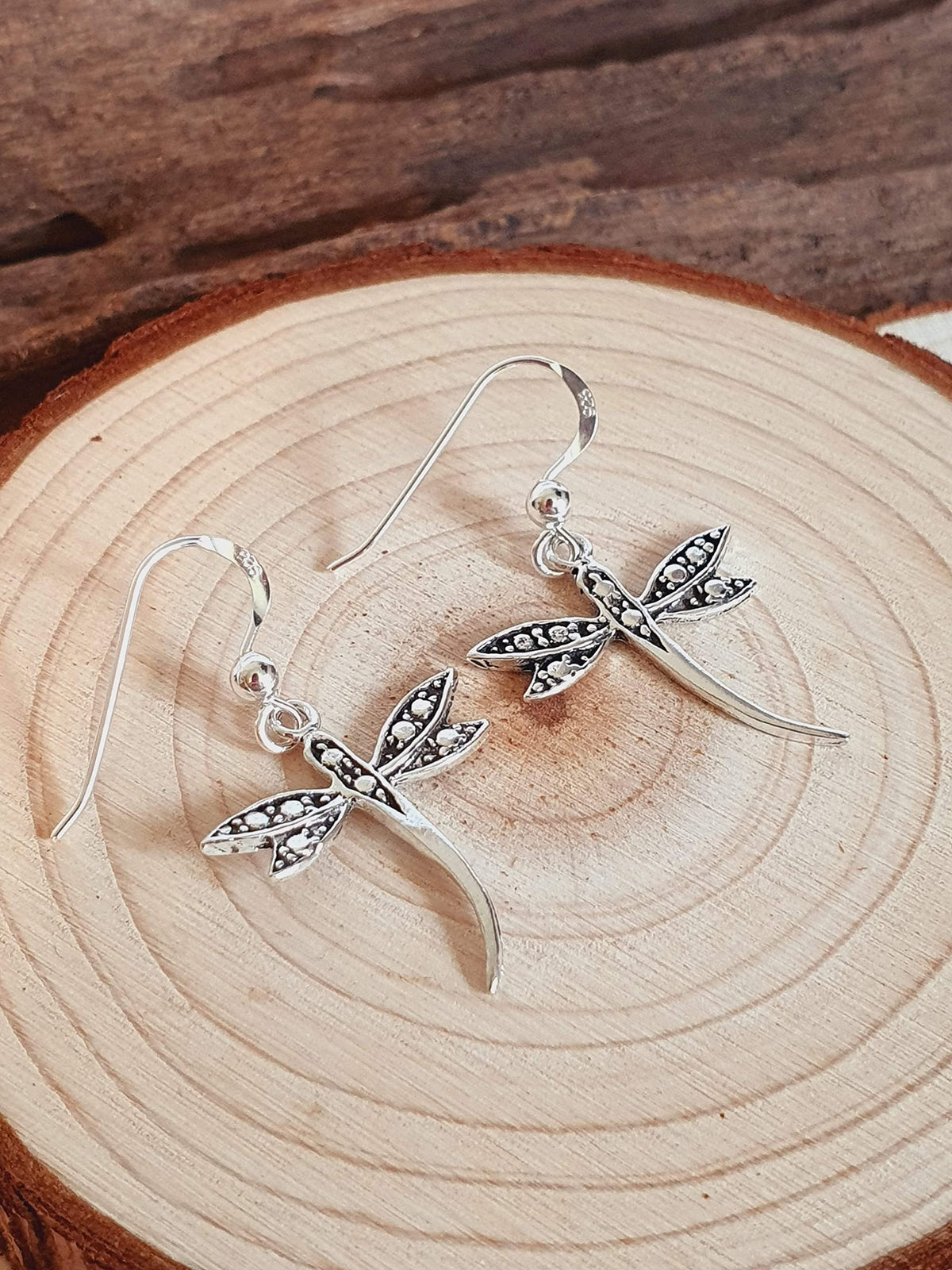 Dragonfly Sterling Silver Dangly Drop Hook Earrings - Designer Inspired. 54-706-2920