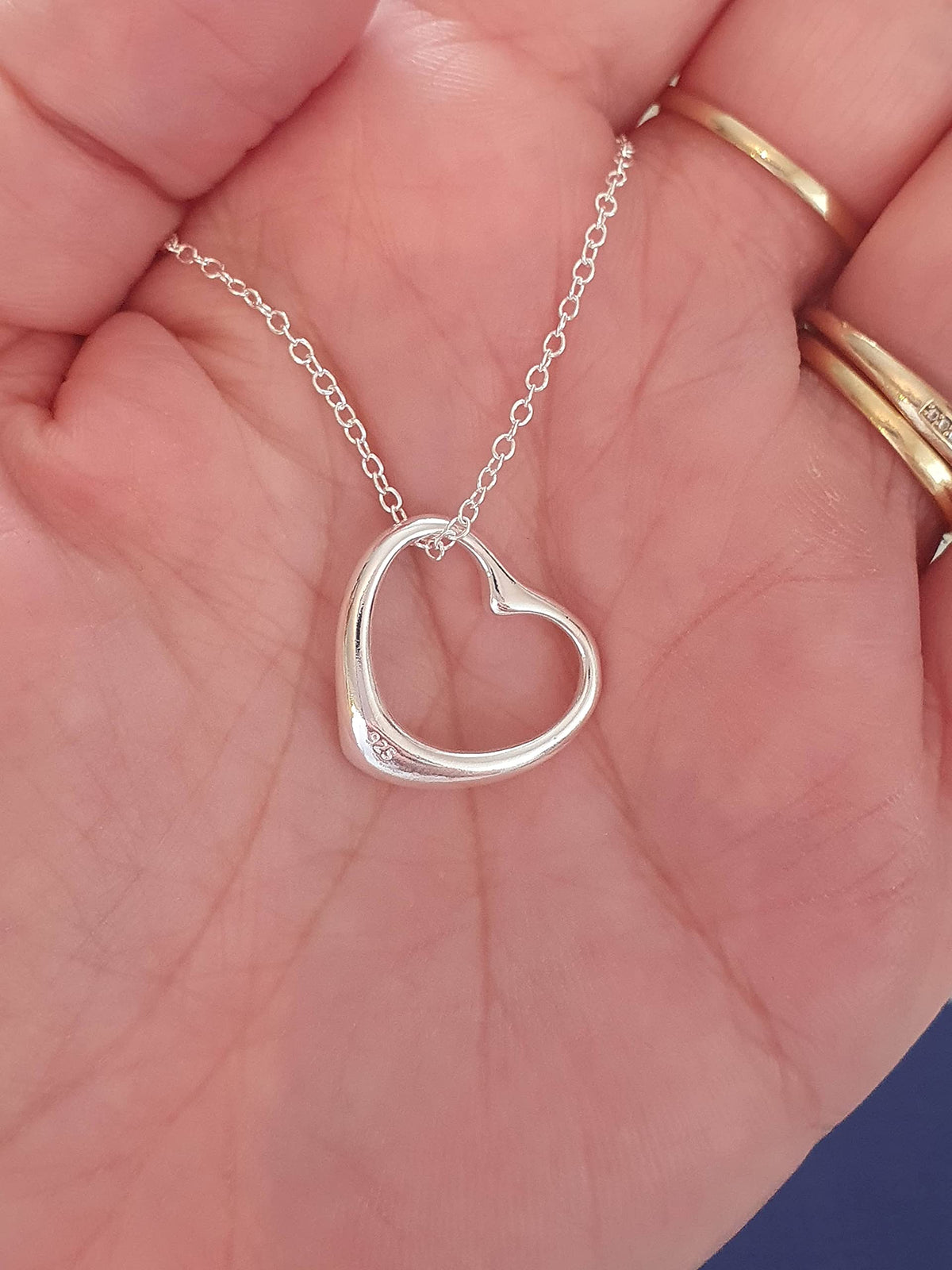 Classic Floating Heart Pendant Necklace (Large) on Silver Tone Curb Chain for Women/Ladies/Teenagers/Girls - Sterling Silver Plated