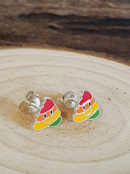 Unicorn Poo Emoji - Small Sterling Silver Stud Earrings/Ear Studs - Ideal Children's Earrings