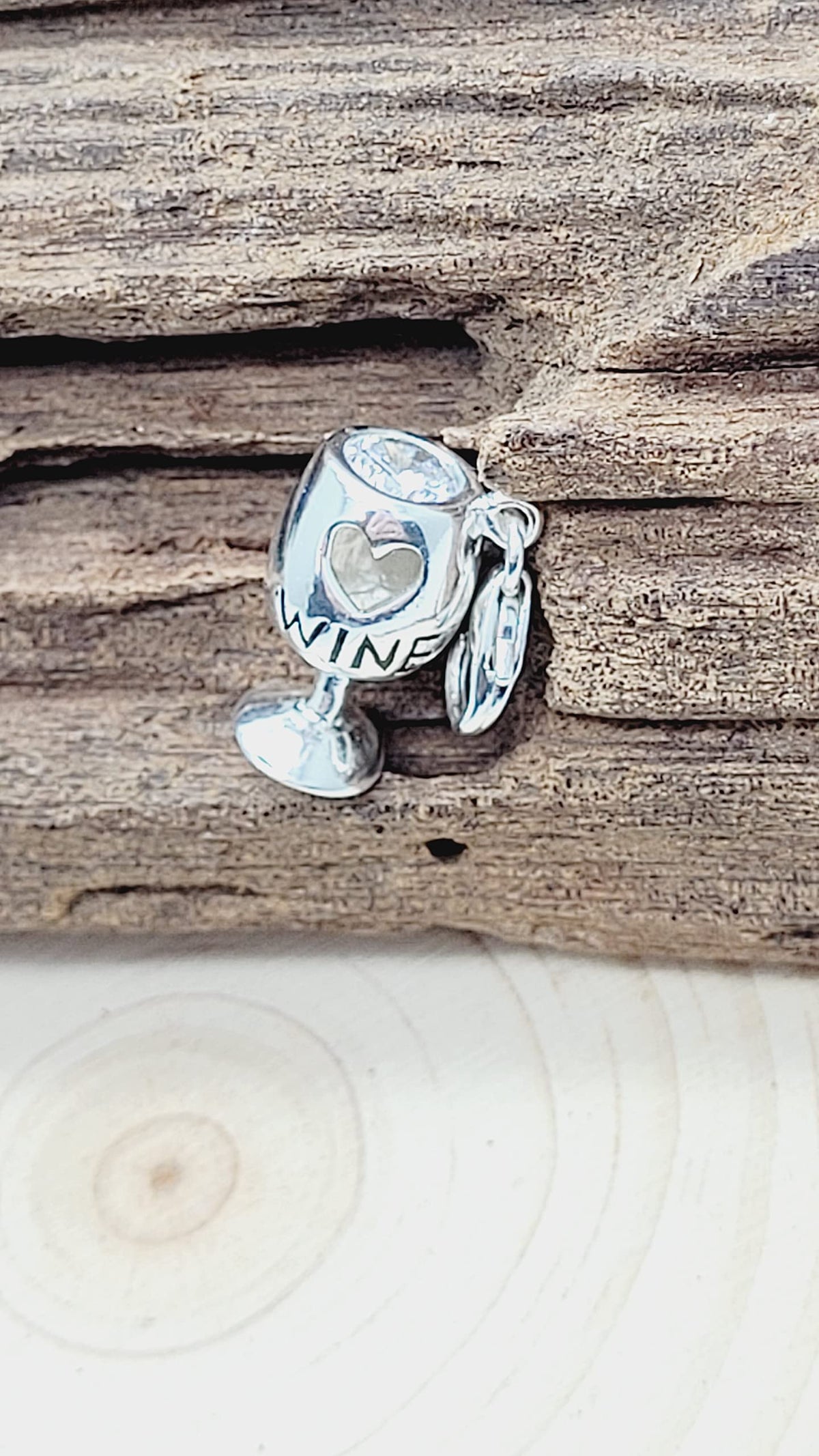 SPARKLY WINE/COCKTAIL GLASS CZ Set Sterling Silver Clip-On Clasp Charm for Women Ladies Gi 