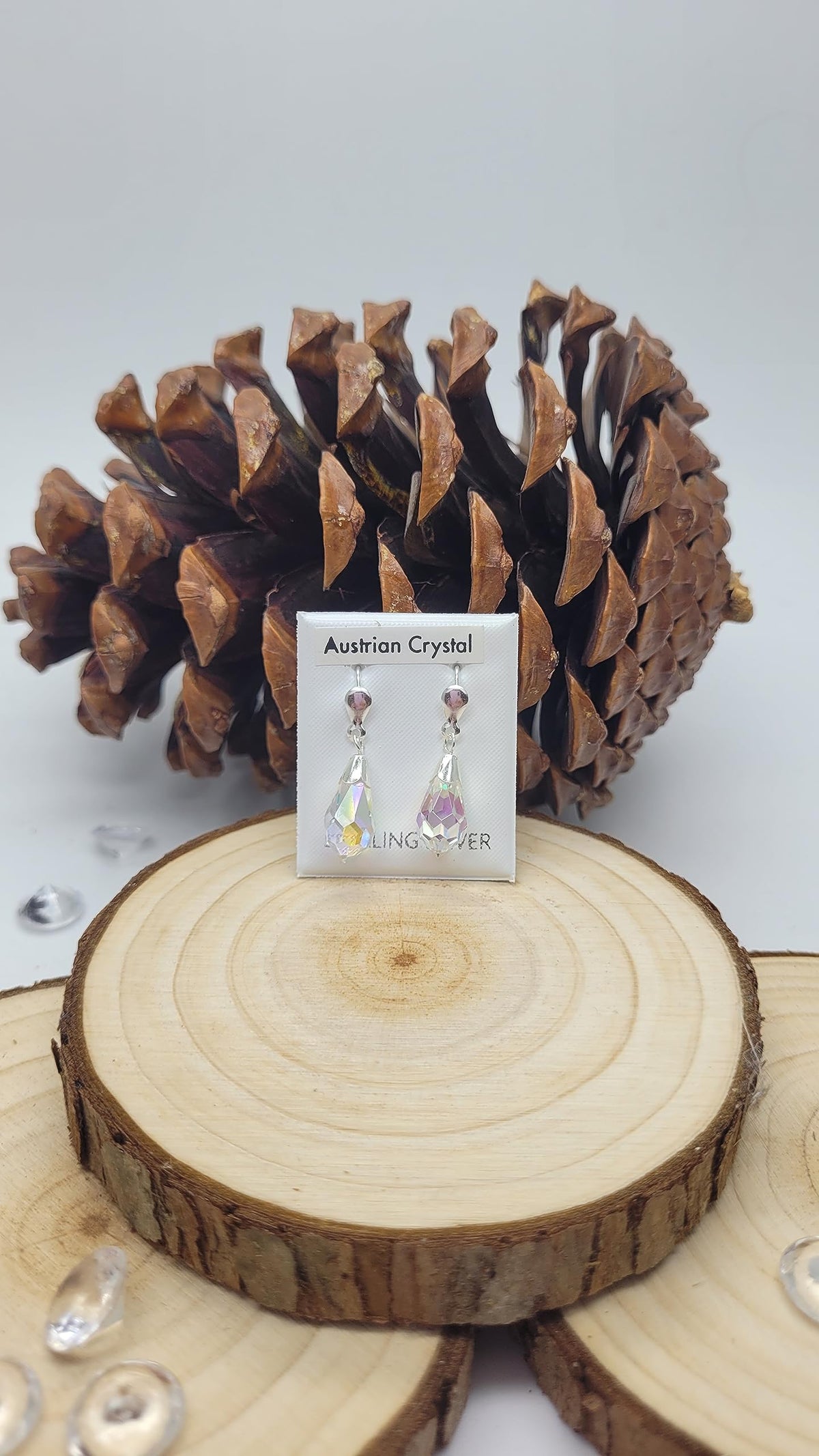 24MM WOMENS Sparkly Rainbow AURORA AB Pear/Teardrop Cut Austrian Crystal Dangly/Dangle Drop Fishhook Earrings - 925 Sterling Silver
