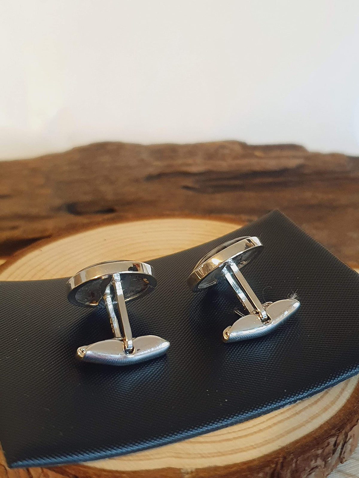 Onyx & Mother of Pearl Round Cufflinks - 925 Sterling Silver - Solid Silver
