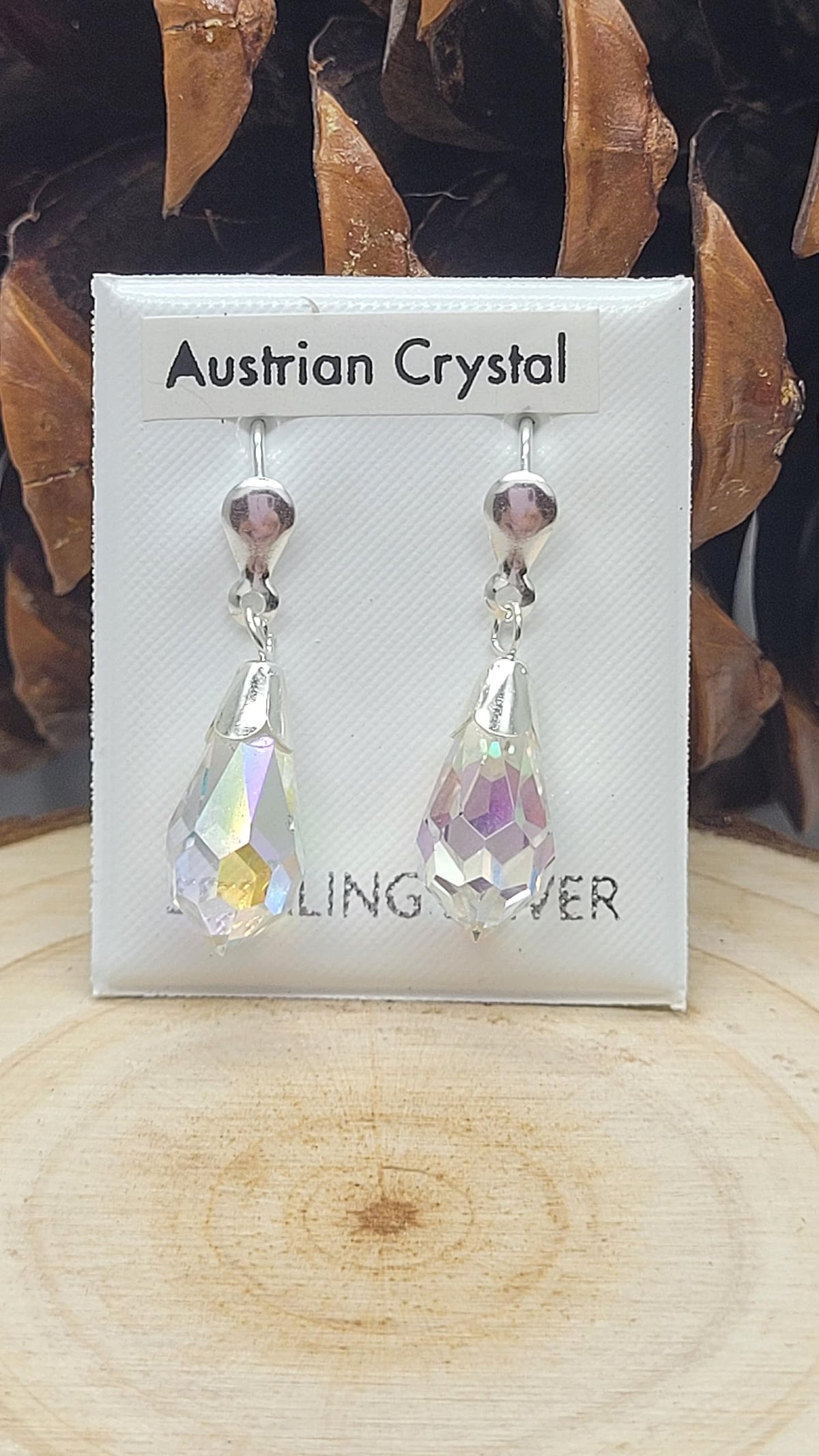24MM WOMENS Sparkly Rainbow AURORA AB Pear/Teardrop Cut Austrian Crystal Dangly/Dangle Drop Fishhook Earrings - 925 Sterling Silver