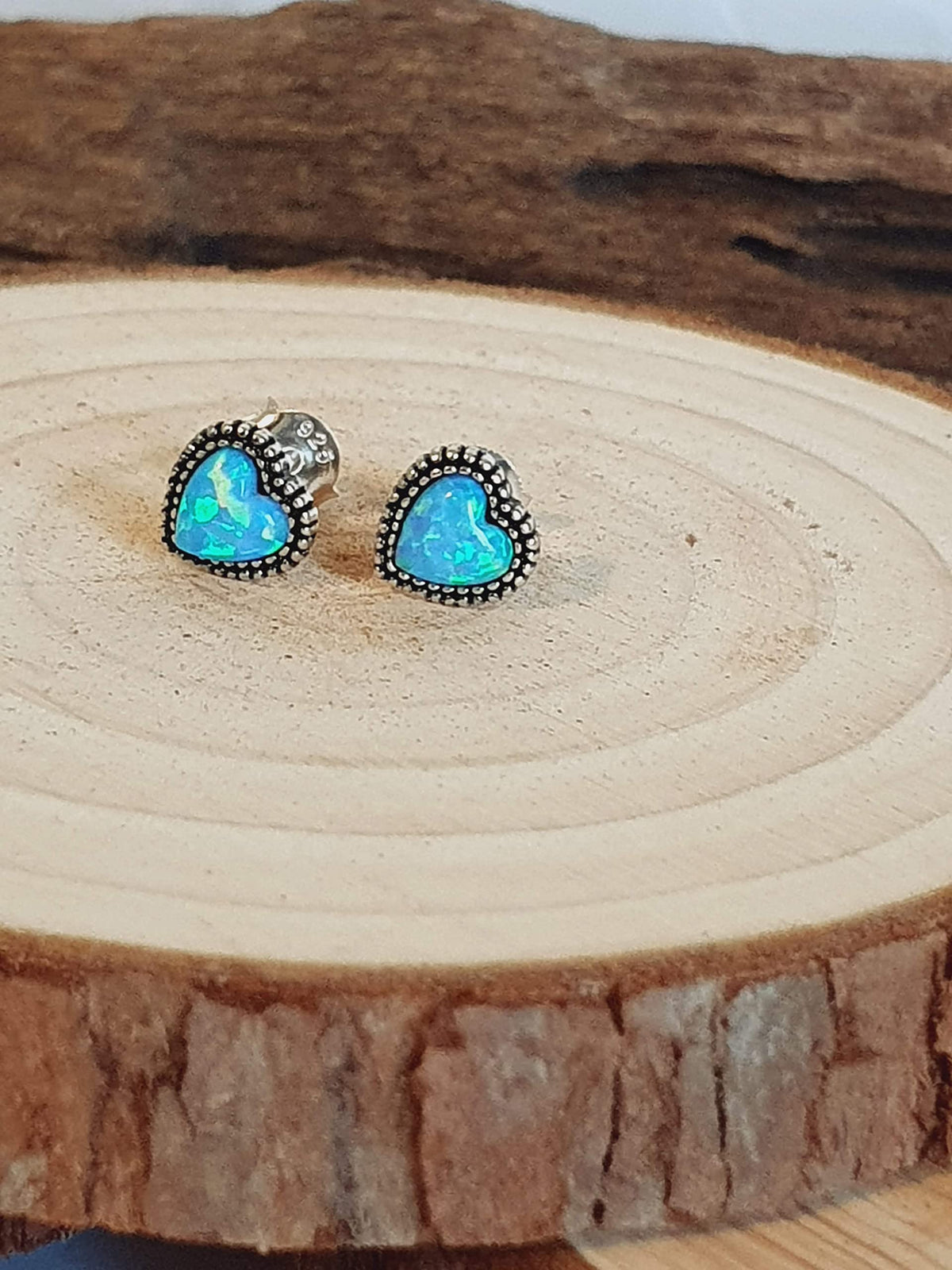 BLUE OPAL Heart Sterling Silver Stud Earrings/Ear Studs for Women/Ladies/Girls - 925 Sterling Silver