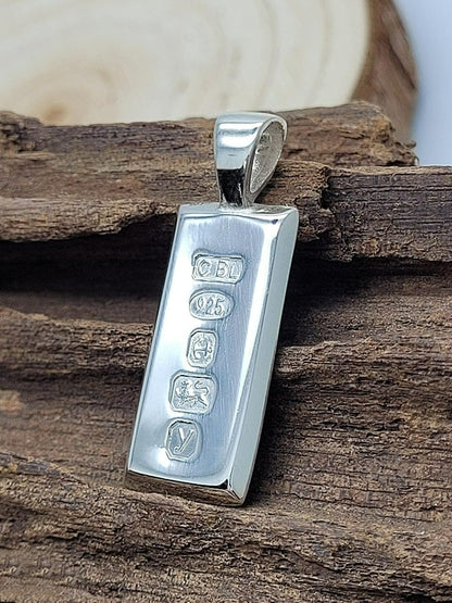 MENS Feature Hallmark Solid Ingot Pendant on 20" Inch Silver Chain Necklace for Men Boys - 