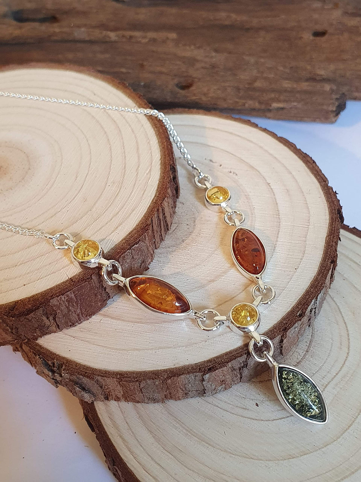 Designer Inspirations Boutique Amber Sterling Silver Necklace - Solid Silver Amber Necklace - Amber Jewellery 030196